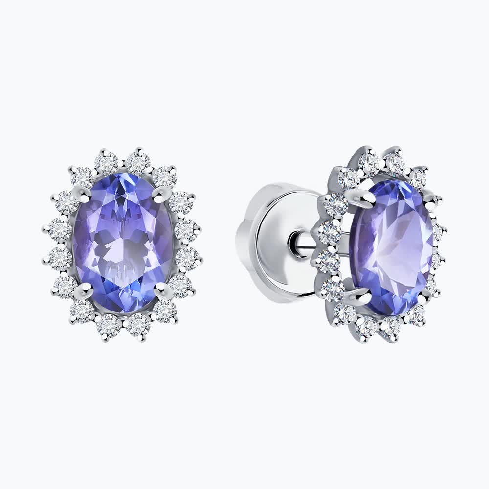 Cercei Sokolov din aur alb cu diamante și tanzanite - image 2