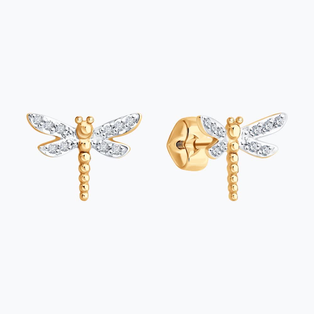 Gold Sokolov earrings with diamonds - image 2