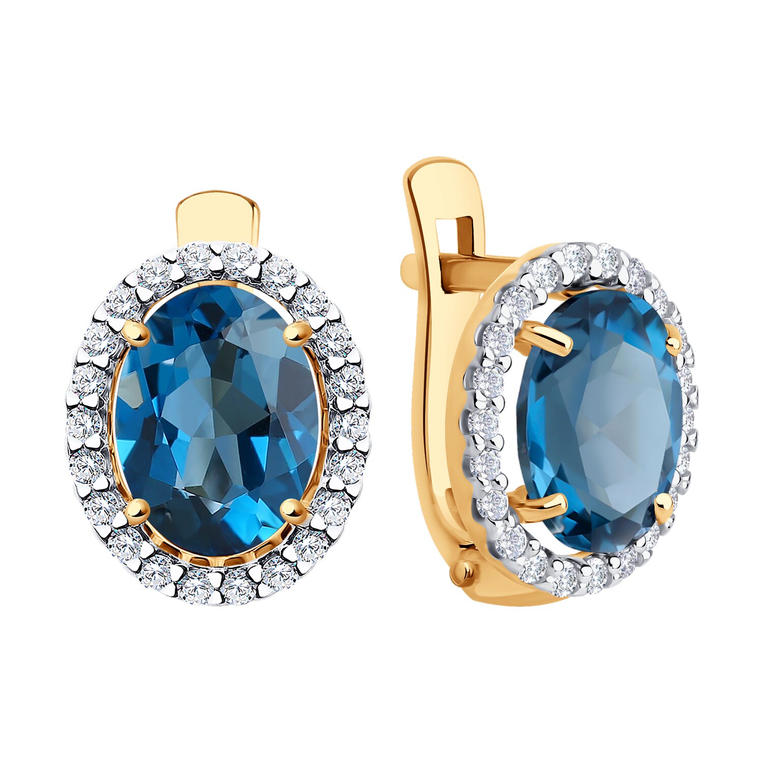 Sokolov gold earrings with London topaz and zirconia - image 2