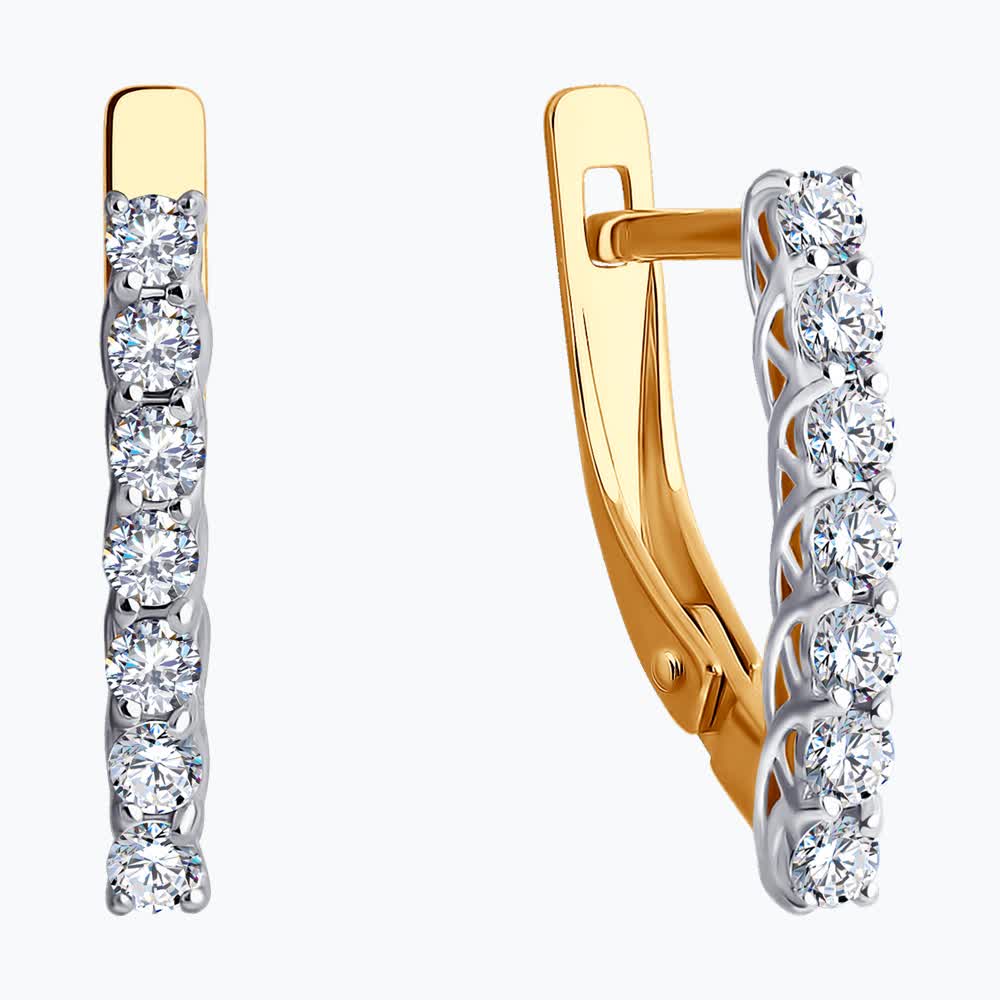 Gold Sokolov earrings with zirconia   - image 2