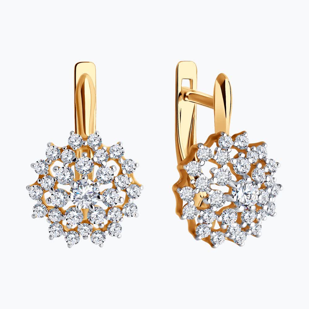Gold Sokolov earrings with zirconia   - image 2