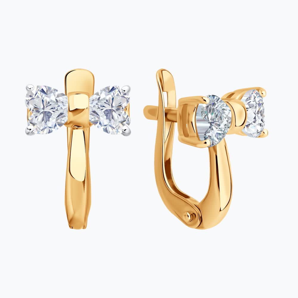 Gold Sokolov earrings with zirconia   - image 2