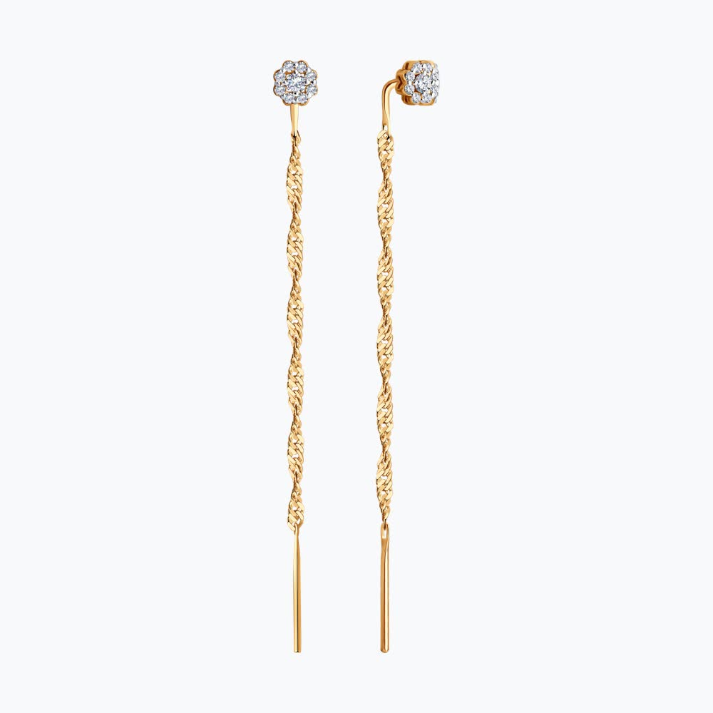 Gold Sokolov earrings with zirconia   - image 2
