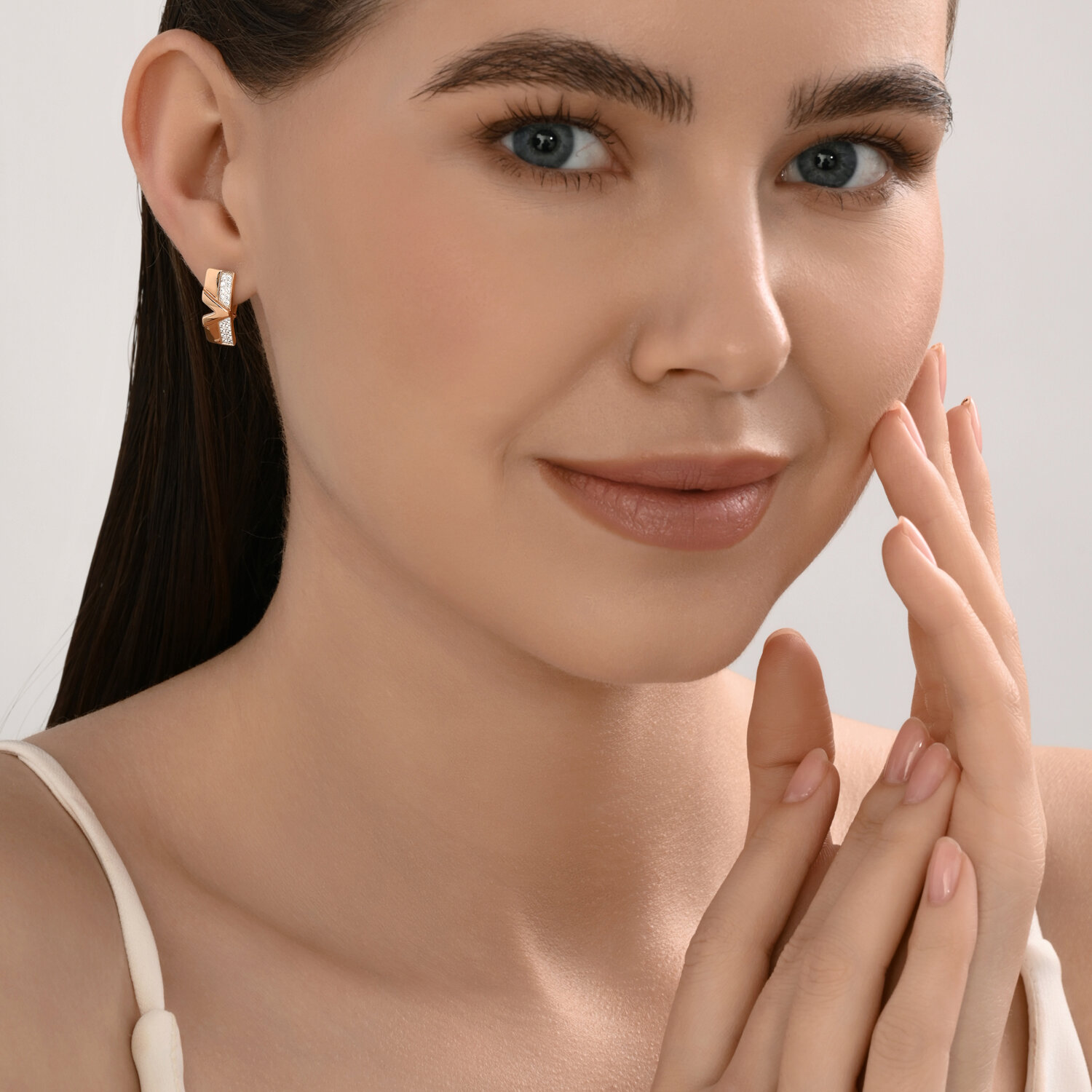 Gold Sokolov earrings with zirconia   - image 4