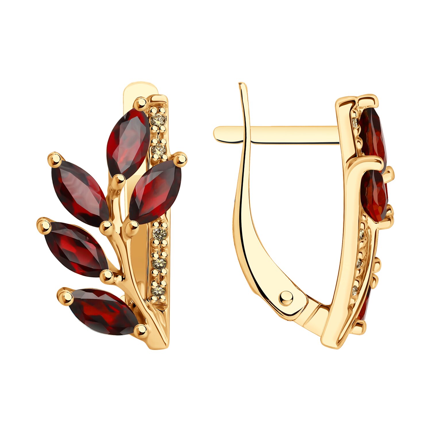Sokolov gold earrings with diamonds and garnets