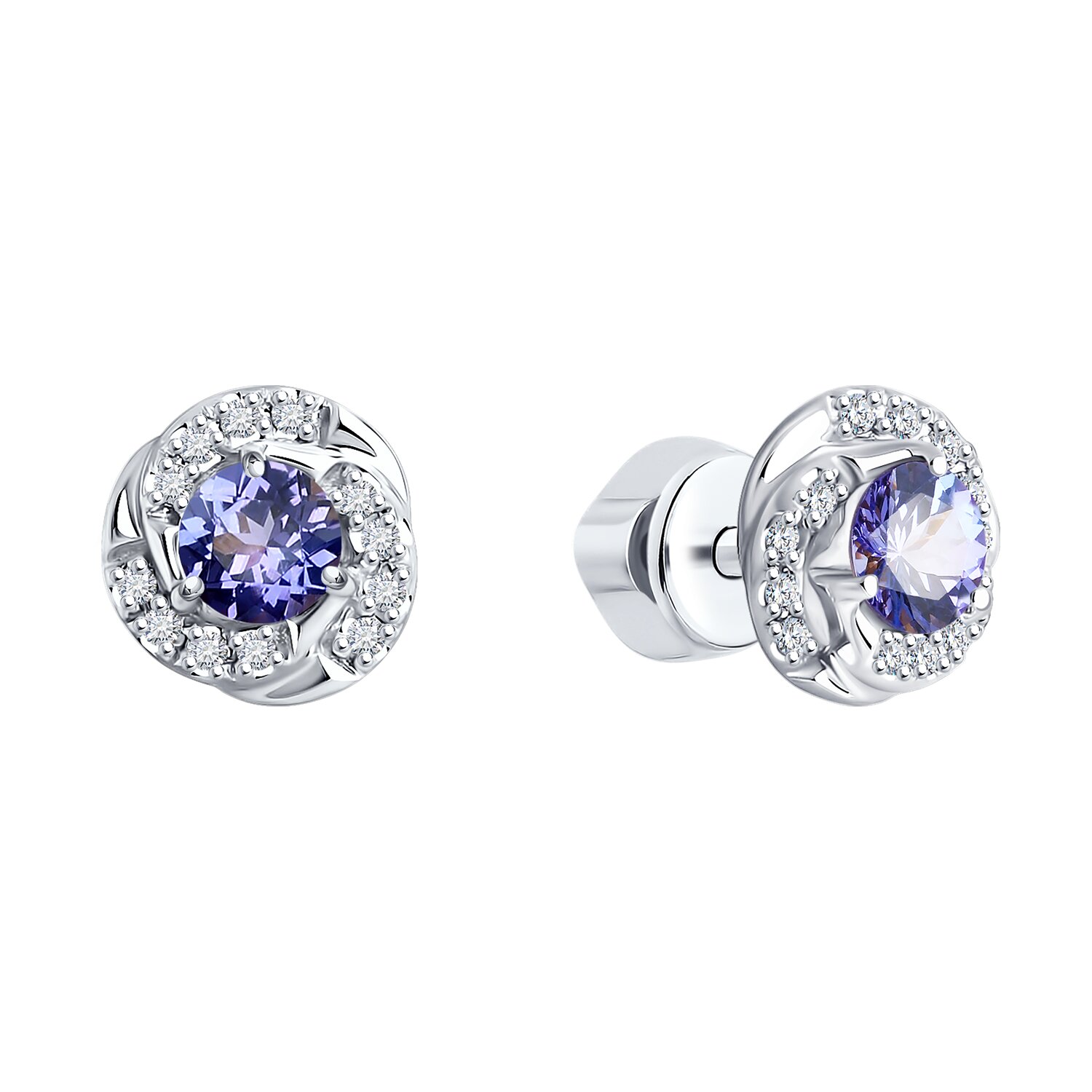 Cercei Sokolov din aur alb cu diamante și tanzanite - image 2
