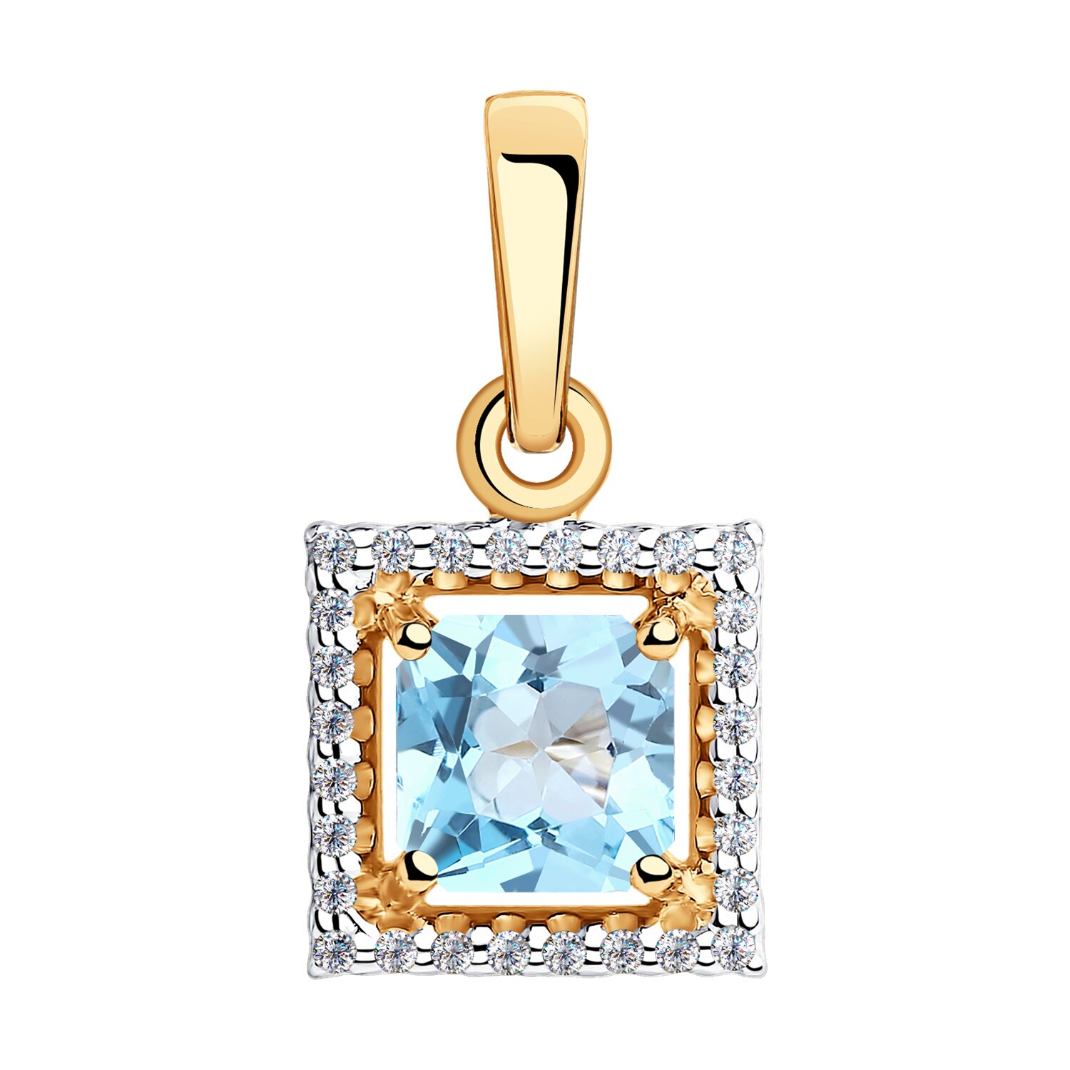 Gold Sokolov pendant with zirconia and topaz