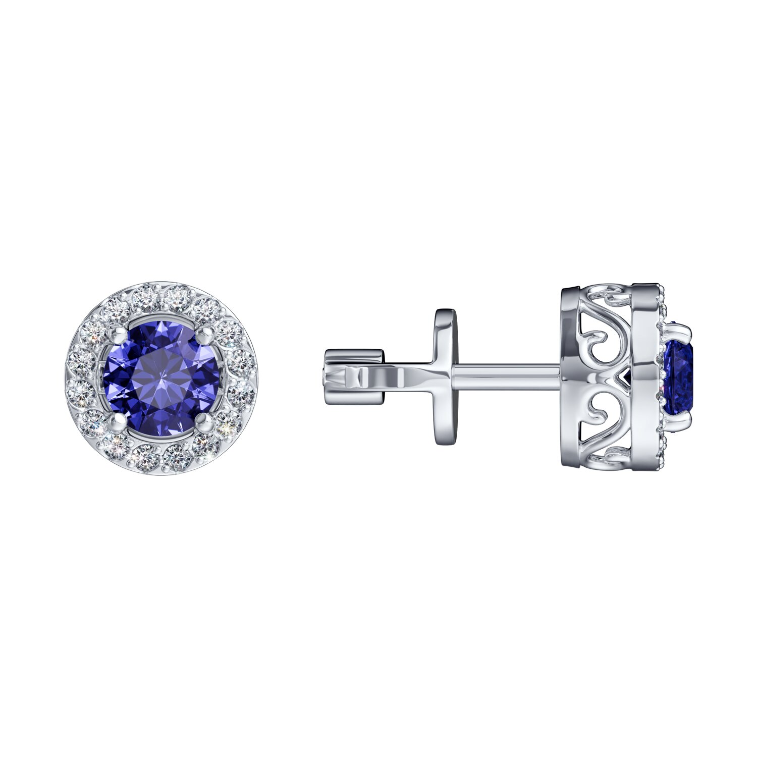 Cercei Sokolov din aur alb cu diamante și tanzanite