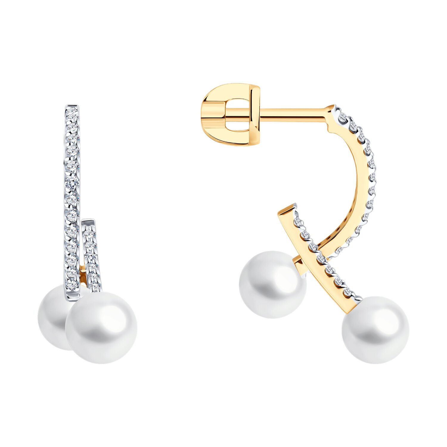 Sokolov white gold earrings with pearls and zirconia