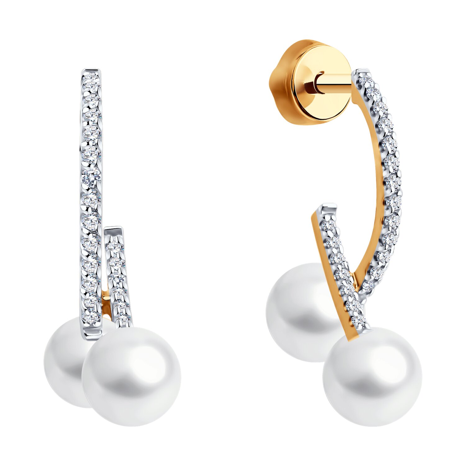 Sokolov white gold earrings with pearls and zirconia - image 2