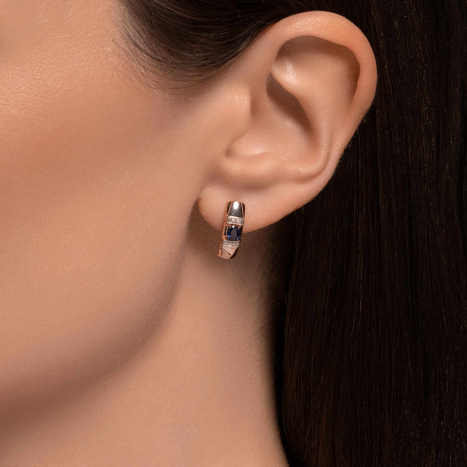 Sokolov gold earrings with diamonds and sapphires - image 3