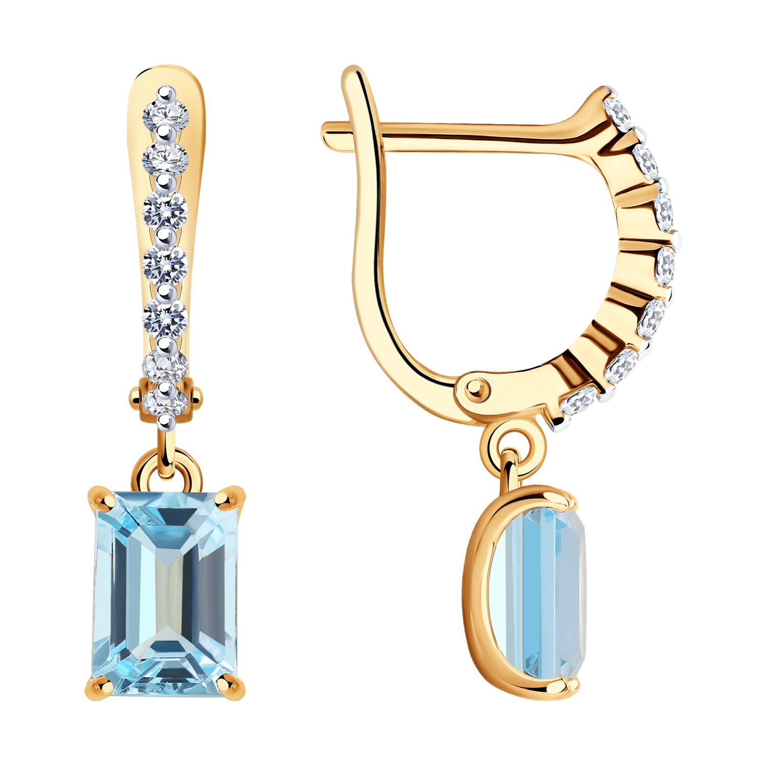 Sokolov gold earrings with topaz and zirconia