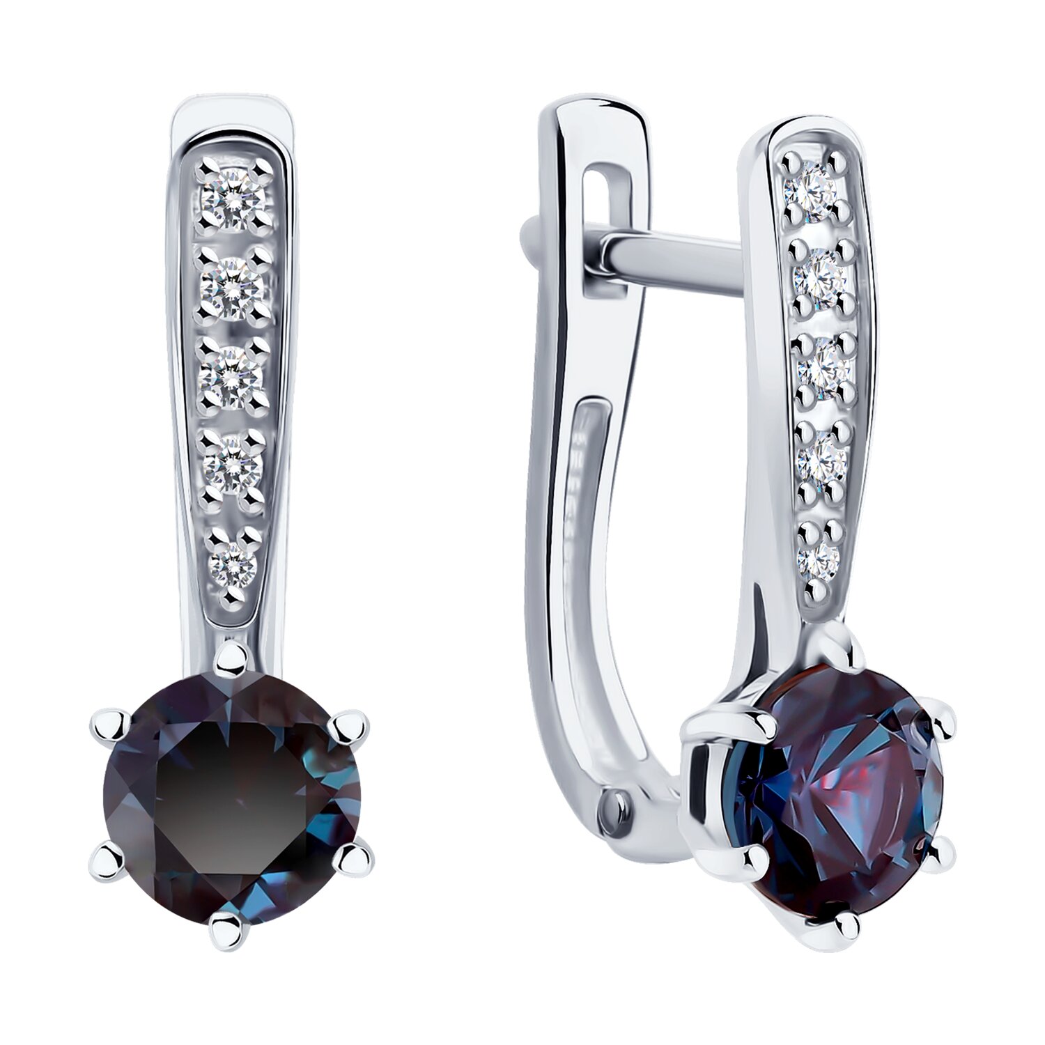 Sokolov white gold earrings with diamonds and alexandrite - image 2