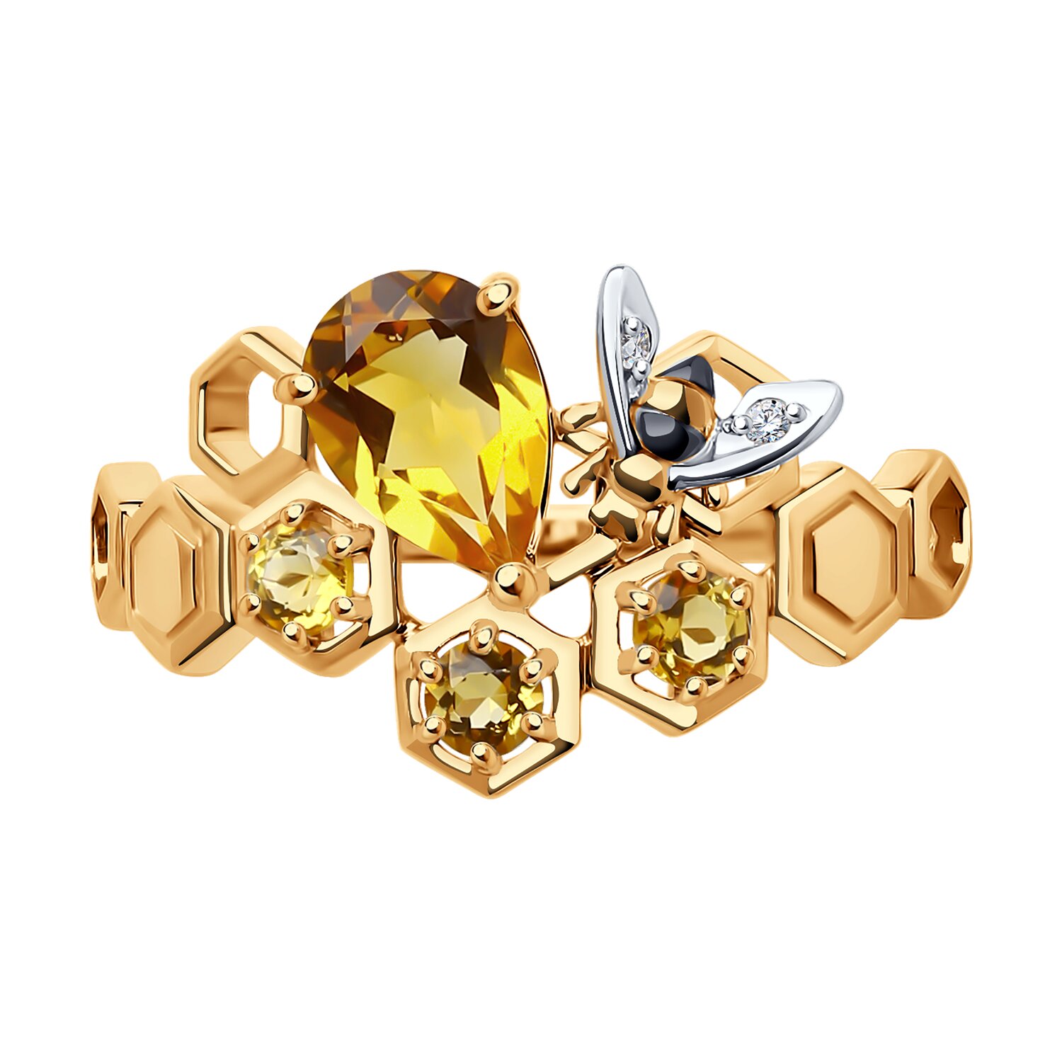 Inel Sokolov din aur cu citrine si zirconii - image 2
