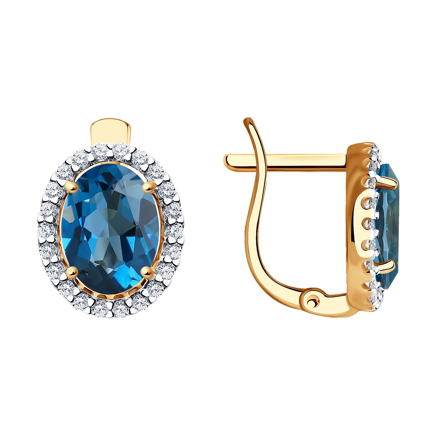 Sokolov gold earrings with London topaz and zirconia