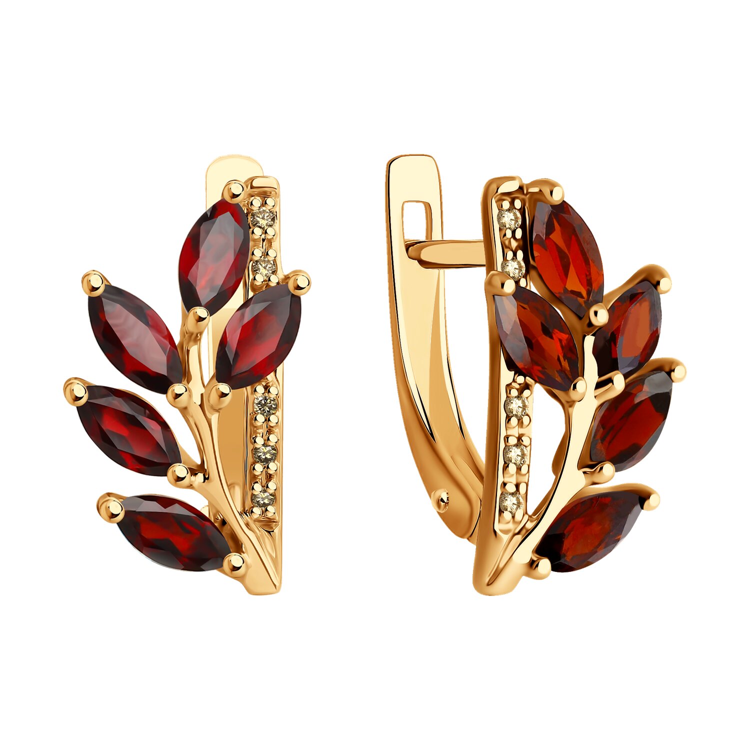 Sokolov gold earrings with diamonds and garnets - image 2