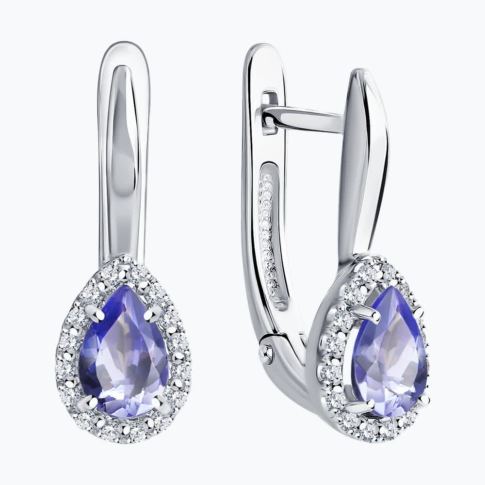 Cercei Sokolov din aur alb cu diamante și tanzanite - image 2