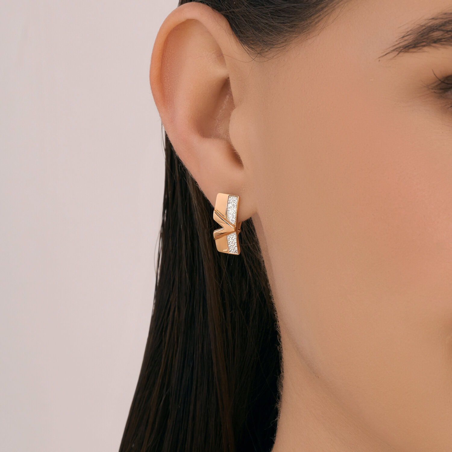Gold Sokolov earrings with zirconia   - image 3