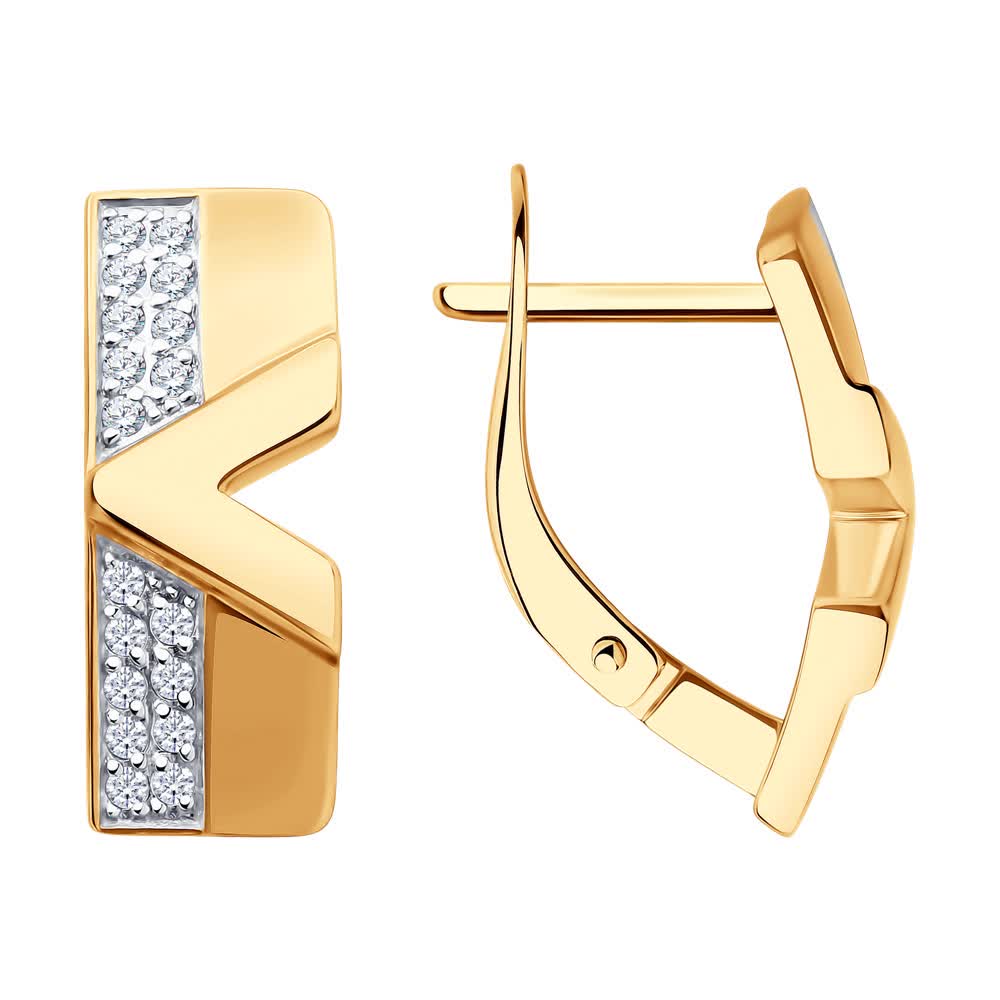 Gold Sokolov earrings with zirconia  