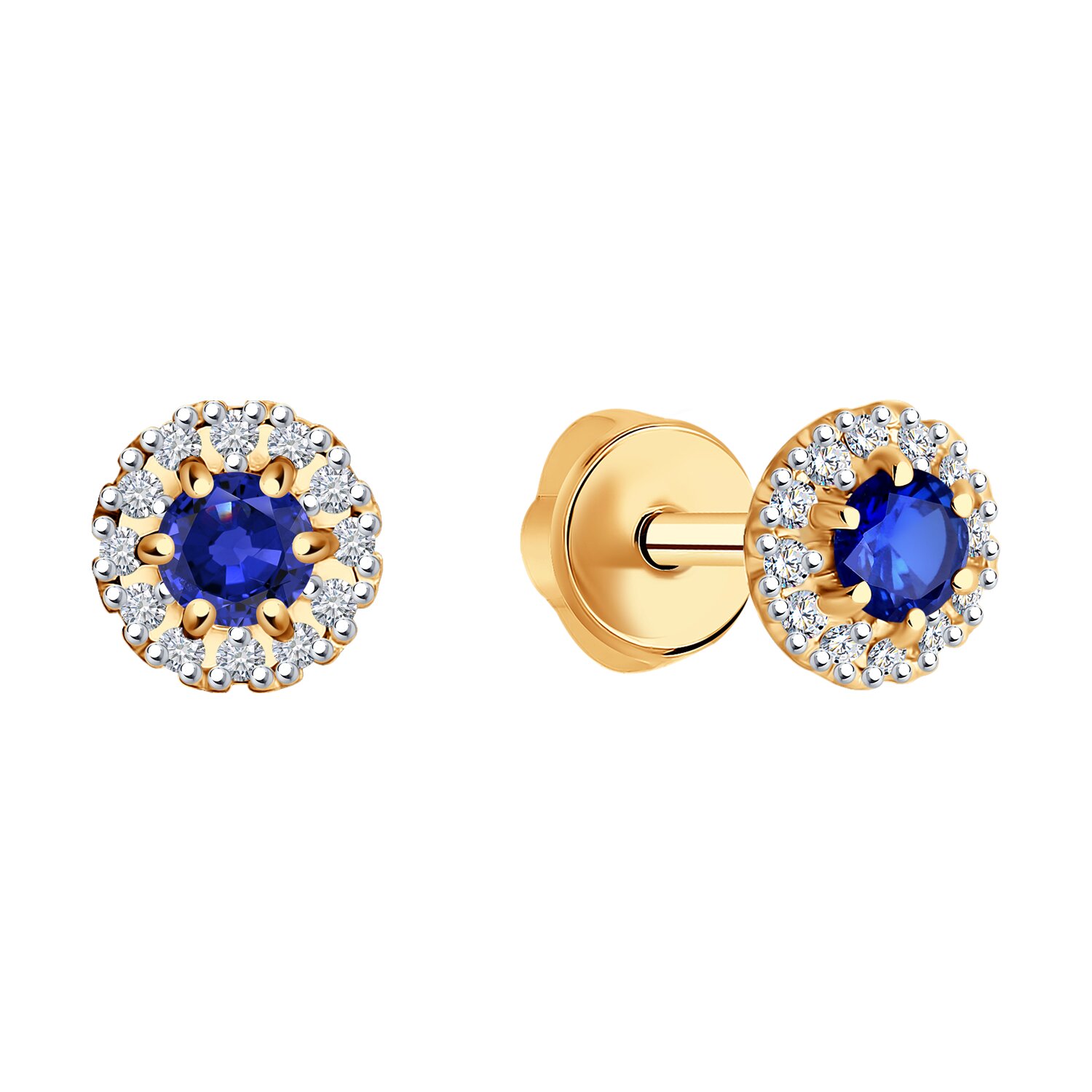 Sokolov gold earrings with diamonds and sapphires - image 2