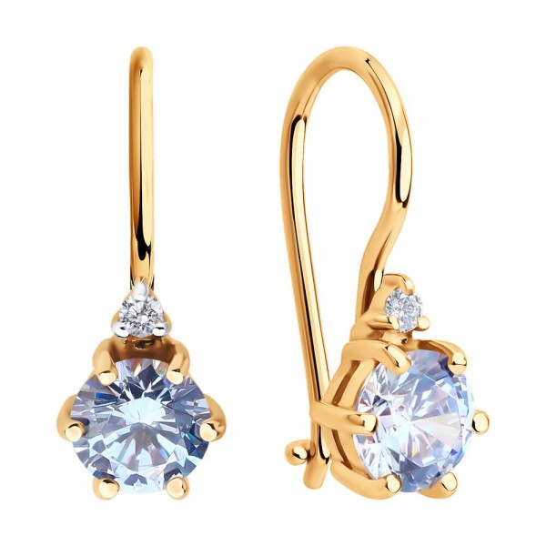 Gold Sokolov earrings with zirconia   - image 2