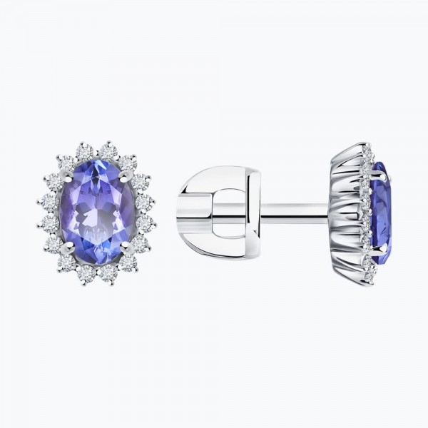 Cercei Sokolov din aur alb cu diamante și tanzanite