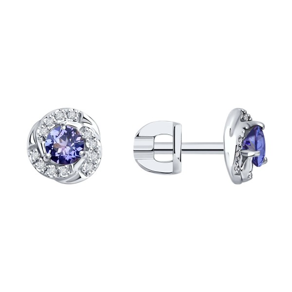 Cercei Sokolov din aur alb cu diamante și tanzanite