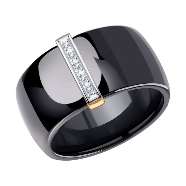 Inel Sokolov din ceramică neagră cu aur și diamante