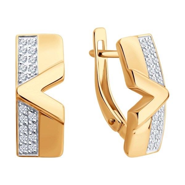 Gold Sokolov earrings with zirconia   - image 2