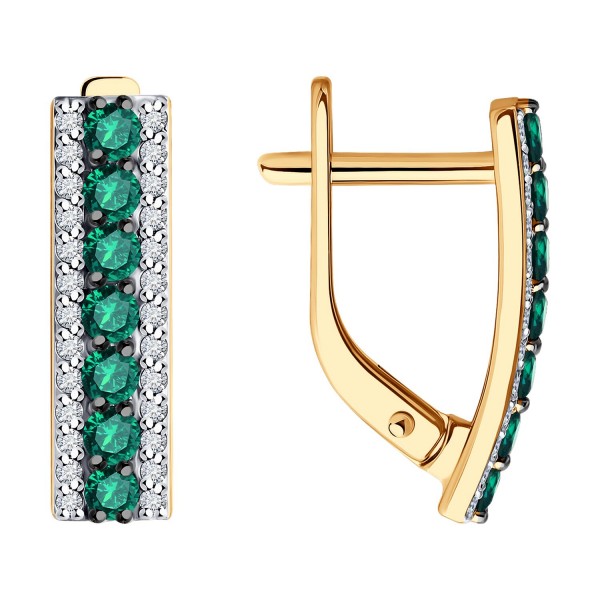 Sokolov gold earrings with diamonds and emeralds